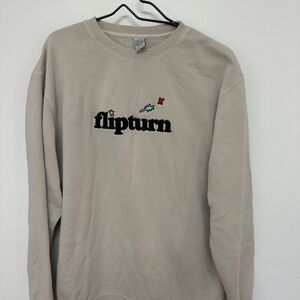 Flipturn Indie Rock Band Logo Crewneck Sweatshirt Beige Pullover XL Unisex EUC